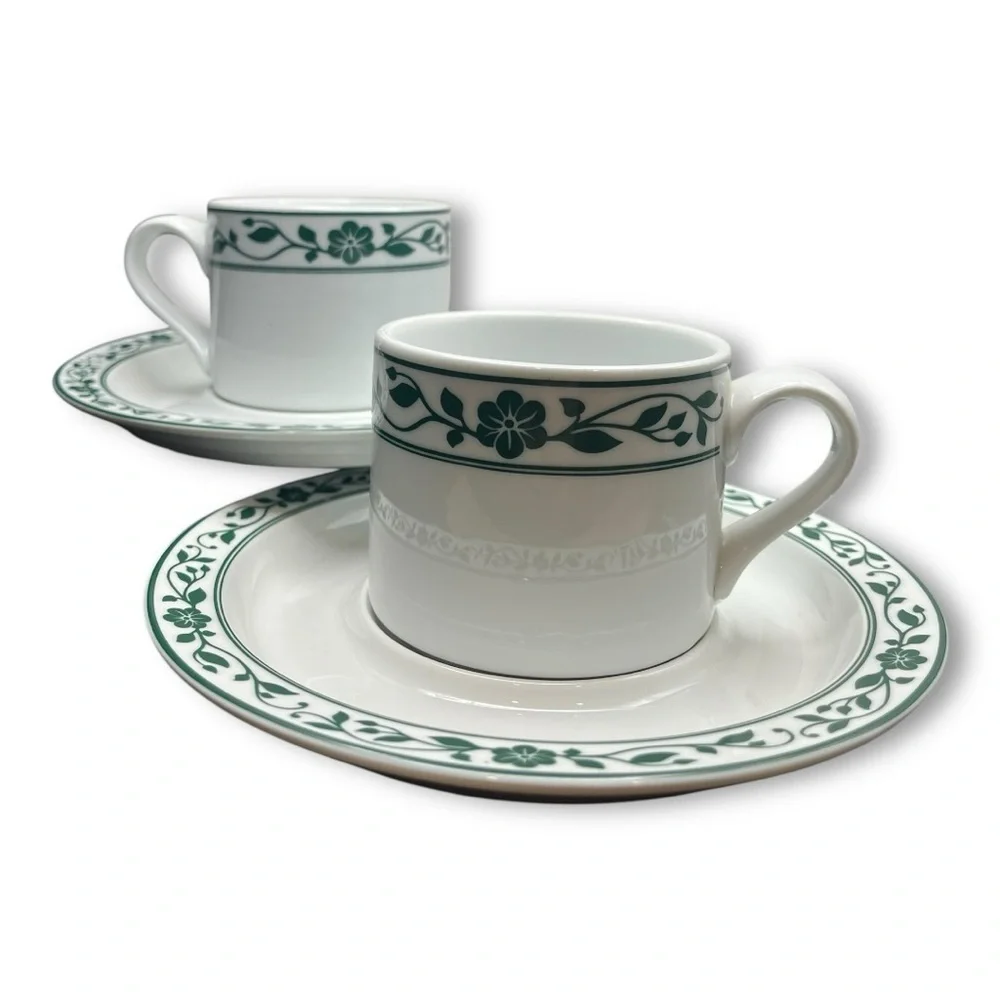 VTG Dansk Springhavn Green/White Flat Cup & Saucer Set of 2